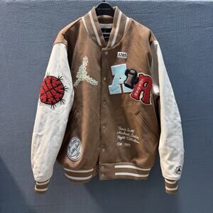 Travis Scott x Jordan Antique Brown Varsity Jacket Unisex Sz L Brand New